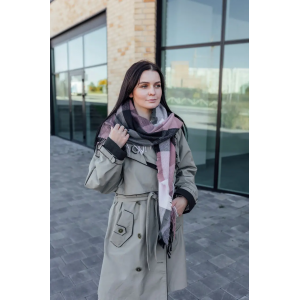 Велика чорно-рожева кашемірова хустка косинка в клітину CASHMERE. Photo 2